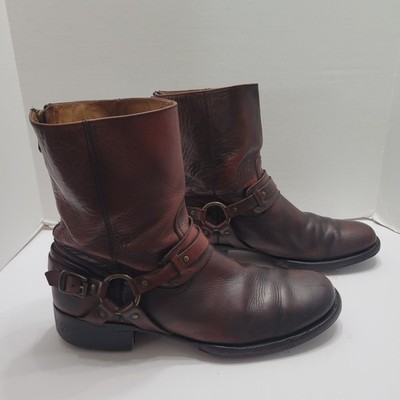 FRYE Boots Riley Harness Engineer Buckle Motorcycle Brown Leather Zip Up Mens 13