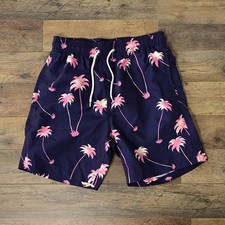 Trunks Swim Men s S/P Blue Pink Palm Tree Print Drawstring Swim Shorts