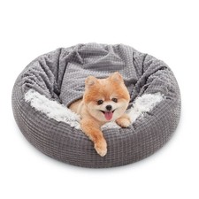 Small Dog Bed Cat Bed with Blanket Attached, Round Hooded Cozy Dog Cave Beds ...