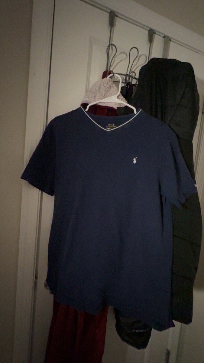 Polo Ralph Lauren ネイビー グレーVネック Tシャツ　値札付き Polo Ralph Lauren Navy Blue V-Neck Cotton Knit Men's T-Shirt Short