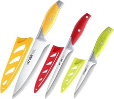Multicolor Stainless Steel Sharp Chef Knife Set 3PCS Kitchen Knives Yellow Red