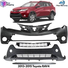 Front Bumper Cover Primed Plastic & Bumper Grille Kit For 2013-2015 Toyota RAV4