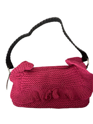 MURVAL  Crochet Woven Hot Pink Crossbody Purse SHOULDER BAG