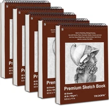 8.5" X 11" Sketch Book, Pack of 5, 300 Sheet Top Spiral Bound Premium Sketchbook