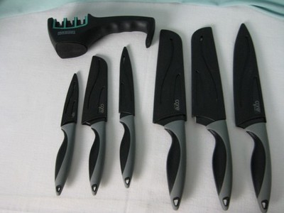 Core Kitchen Knife Set with sharpener Set of 6 Black and grey Knives & sheaths