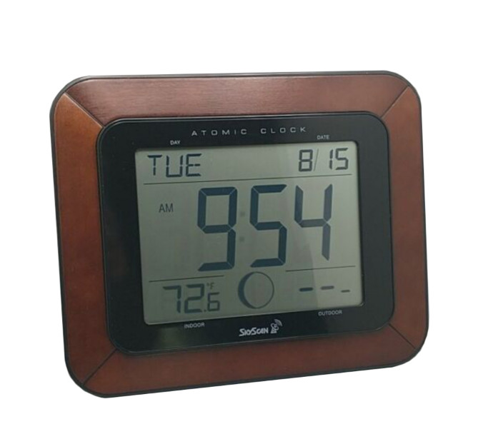 SkyScan Atomic Digital Wall Clock 88900 Indoor Temp Moon Phase Wood Frame X2