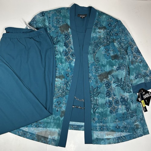 NWT R&M Richards 2pc Set Pants & Layered Jacket Top Teal Green Floral Sz 22WP