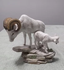 VTG 1984 Homco Big Horn Sheep Ram & Lamb Masterpiece Porcelain Home Interiors
