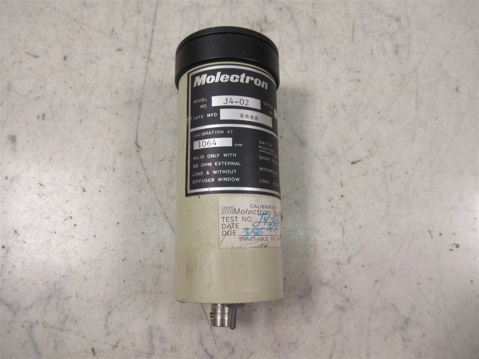 Molectron J4-02 Laser Pyroelectric Detector1064nm Intermediate Pulse 15.4