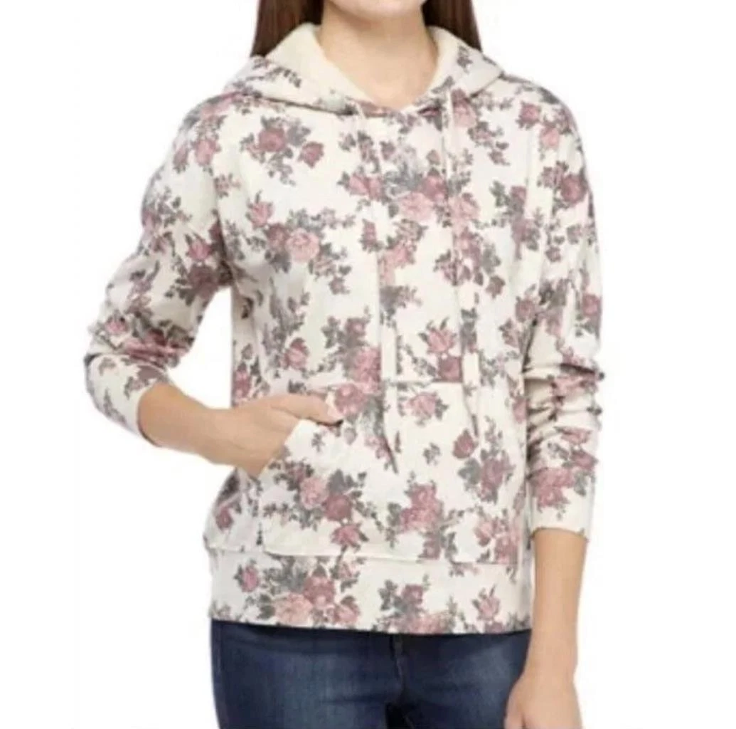 OFF WHITE Felpa Pullover Felpa con Cappuccio Sherpa Floreale NUOVE DIREZIONI Jr. XL Reg. L rosa avorio