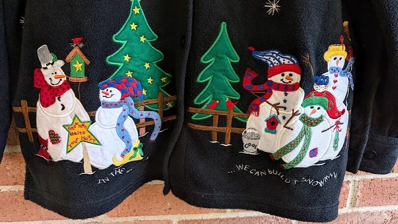 Quacker Factory Womens Christmas Jacket Womens Fleece Top L Embroidered Snowman - Image 2 of 4