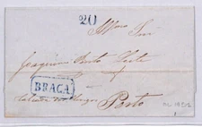 PORTUGAL Cover 1852 BRAGA Porto EL Entire Letter {samwells-covers}YG203