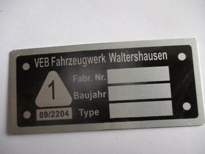 Nameplate S92 Shield DDR IFA VEB Waltershausen Multicar Progress Trailer