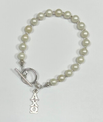 Alpha Chi Omega ACO AXO Sorority Greek Pearl Toggle Bracelet, FREE SHIPPING