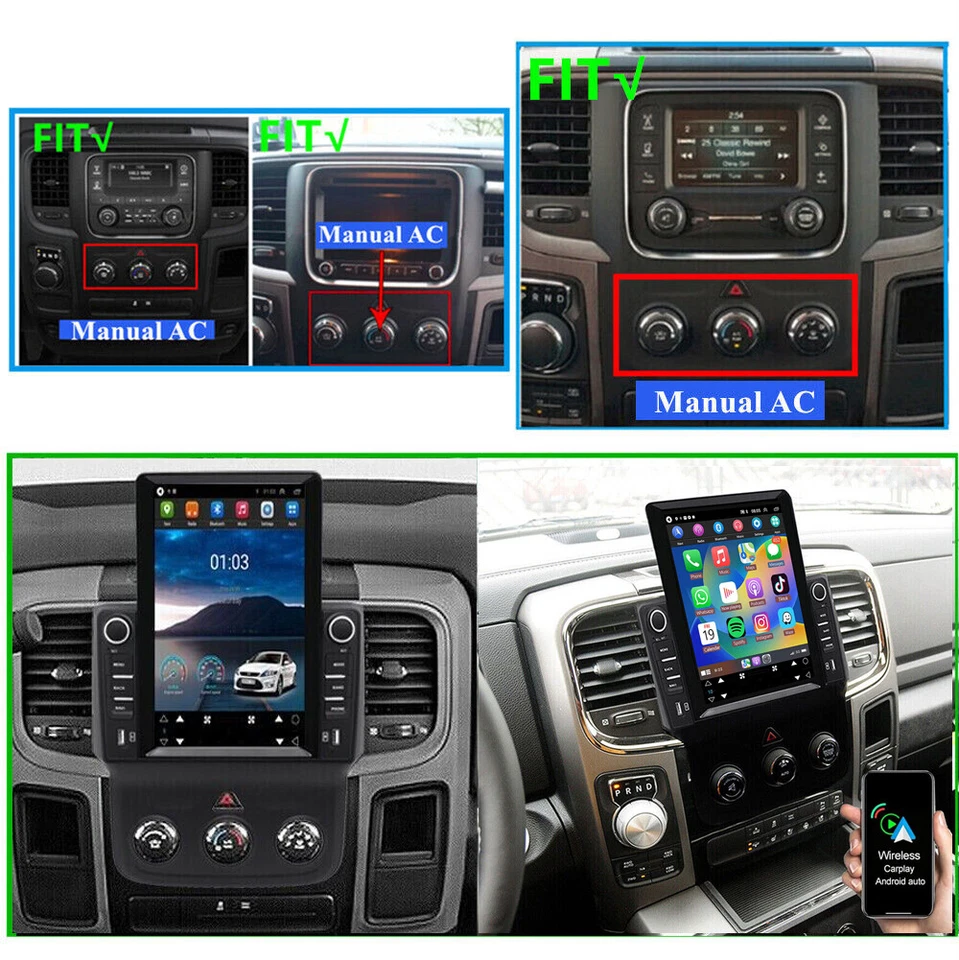 For 13-18 Ram 1500 2500 3500 4500 5500 9.7" Apple Carplay Car Radio Android GPS - Imagem 3 de 4