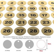1-100 Laser Engraved Number Discs Gold Brass 30mm Table Pub Club Tags Locker