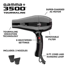 GAMMA+ 3500 Professional Salon Tourmaline Ionic Hair Dryer, 2 Nozzles, 6 Heat...