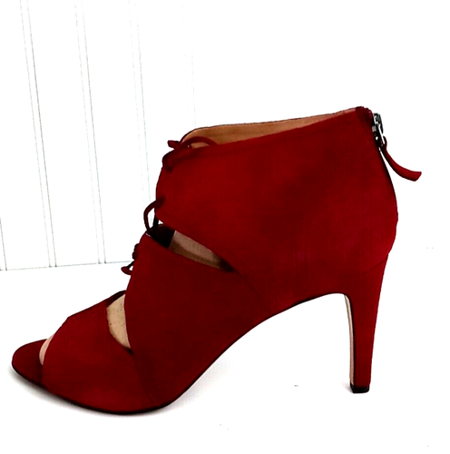 Franco Sarto Shawnee Size 11 M Dress Pump Lace-Up Red Suede Leather Stiletto - Picture 2 of 12