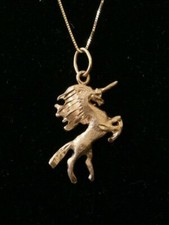 Unique 14k Yellow Gold Detailed Unicorn Pendant Necklace. Make Offer  1563