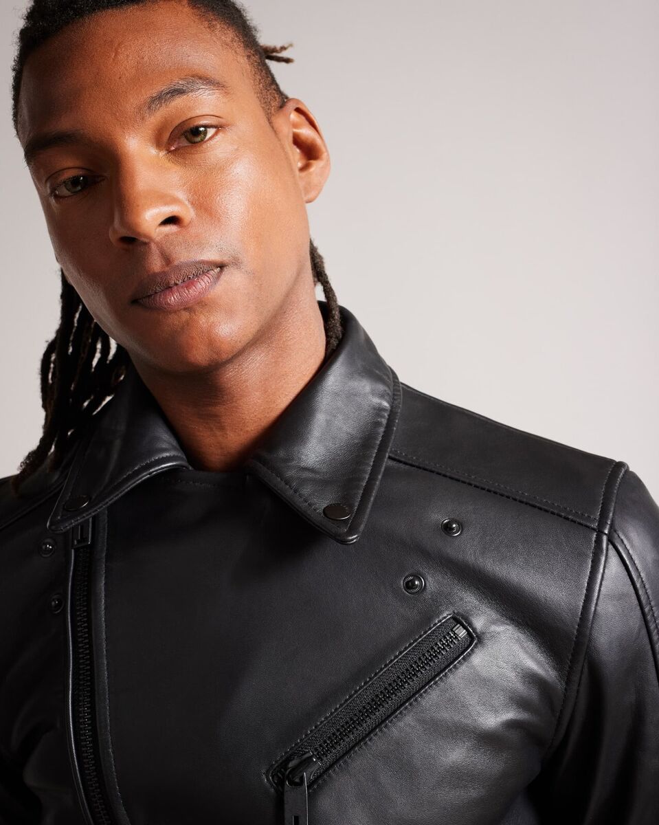 NWT Ted Baker London Mens Ovine Leather Biker Jacket Black NWT Ted Baker London Mens Ovine Leather Biker Jacket Black