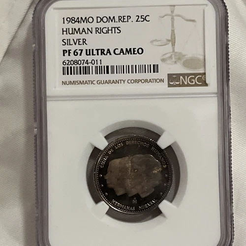 DOMINICAN REPUBLIC PROOF 1984 MO 25 Centavos NGC PF67 ULTRA CAMEO toned