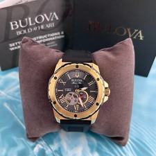 Bulova Marine Star 45mm Black Dial Rubber Strap 98A272 Men's Automatic Watch