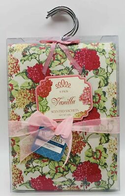Set of 4 Waverly Hanging Vanilla Scented Sachets for Closets Floral Motif