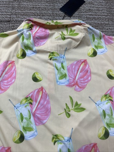 Bad Birdie Golf Polo Shirt Mojito Stretch Pink Flower Limes Cocktail Size XL - Picture 13 of 15