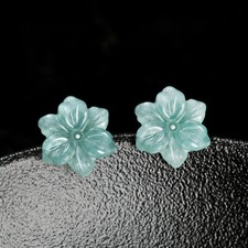 Real Grade A Natural Jade Jadeite 925 Silver Lucky Blooming Flower Earrings Stud