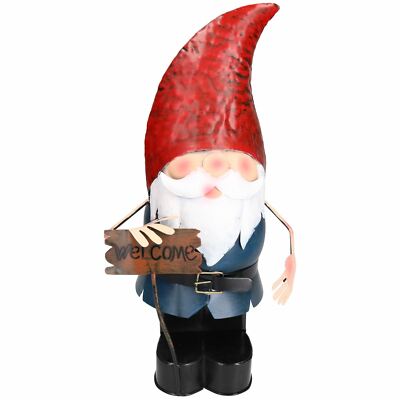 Großer Wichtel Willkommen Schild Garten Skulptur Ornament Statue Metall Deko