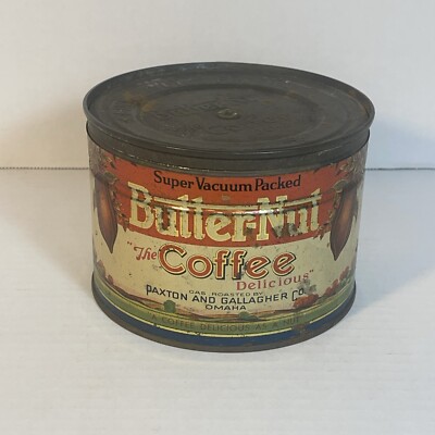 Rare Vintage One Pound Butter Nut Coffee Tin Omaha, Nebraska!!!