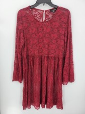 Suzanne Betro Dress Womens Large Maroon Lace Long Sleeve Sheer Flowy Romantic