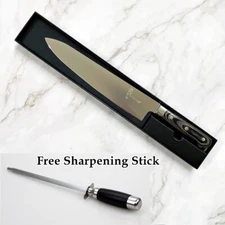 10.5" Chef Knife with Sharpening Stick German Steel Pakkawood Handle Edge Cover
