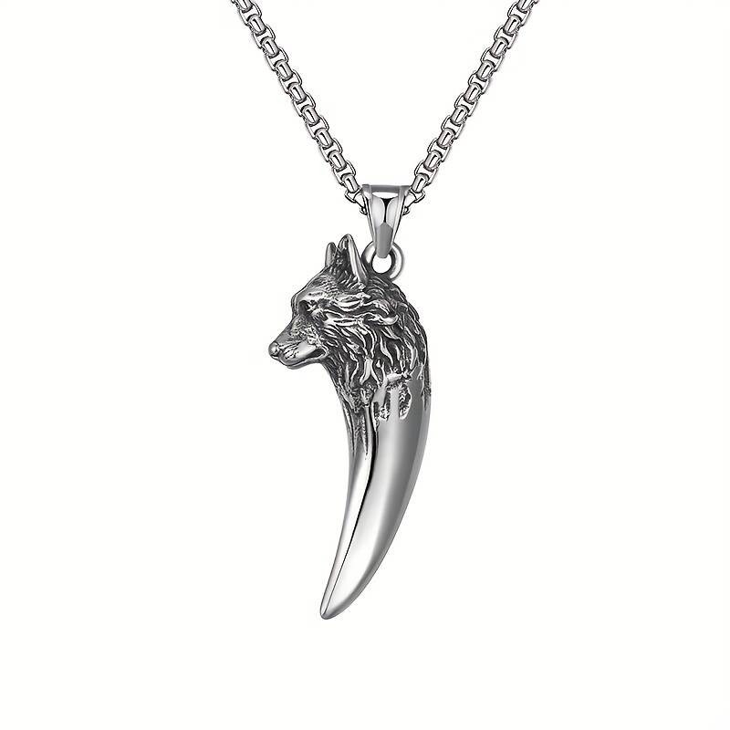 Bijou viking homme collier tête de loup en acier idée cadeau original