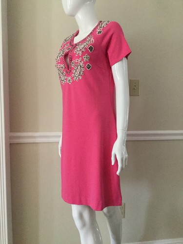NWT JUICY COUTURE SzM EMBELLISHED SHORT SLEEVE STRETCH PONTE DRESS PINK HIGHLIGT - Picture 2 of 6