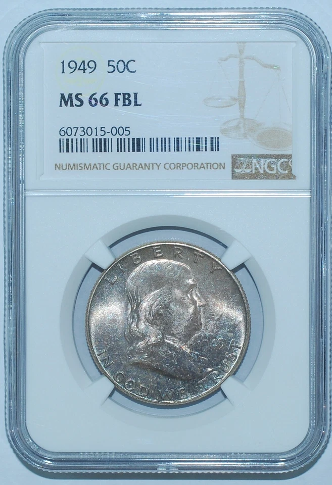 1949 NGC MS66FBL Bugs Bunny Obverse Die Clash Franklin Half Dollar
