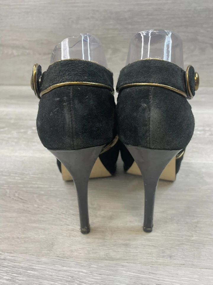 Bebé Phat Lana Para Mujer 9 Negro Bomba Gamuza Tacón Cómodo Informal Peep Toe Recorte Foto 4 de 4