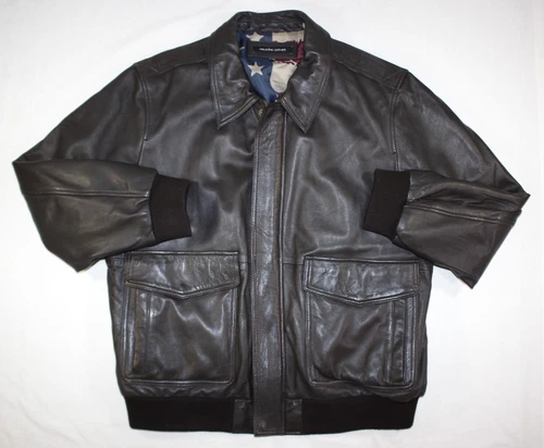 Wilsons Leather Jacket Men's XXL Chris A-2 Bomber American Flag USA Brown video thumbnail