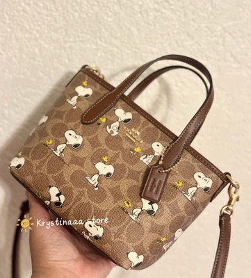 Coach X Peanuts City Mini Tote Bag In Signature Canvas With Snoopy