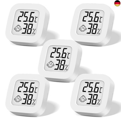 5 Stück Mini Digital Thermometer, LCD Hygrometer Temperatur Innen Kabelloses, 
