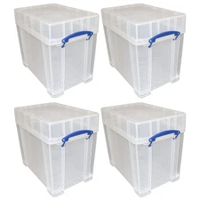 Really Useful Box 19 Liters Transparent Storage Container with Snap Lid, 4 Pack