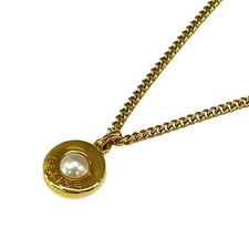 CELINE Cream Gold Hardware Faux Pearl Necklac...