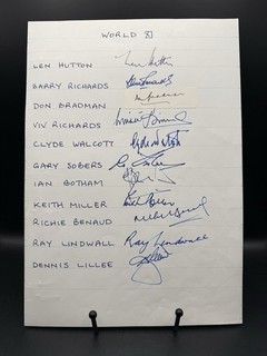 World XI X11 Hand Signed Bradman Richards Sobers Hutton From Collectors Estate