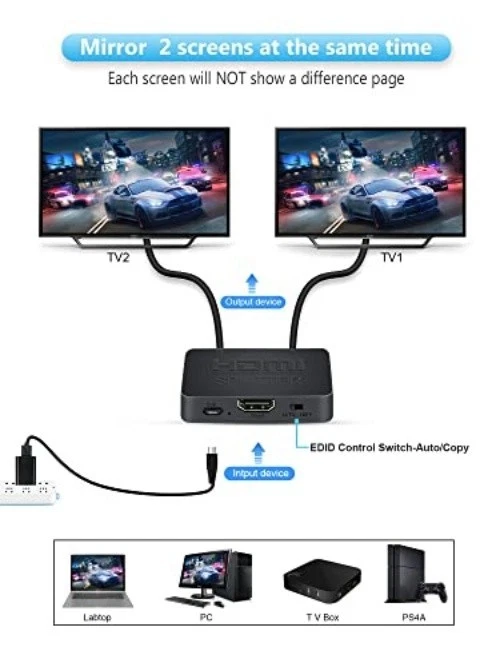 4K@60Hz HDMI Splitter | Dual Display | HDCP2.2 - Bild 3 von 4