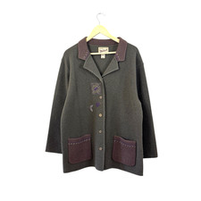Woolrich Medium Wool Sweater Cardigan Tunic Oversized Embroidered Womens READ