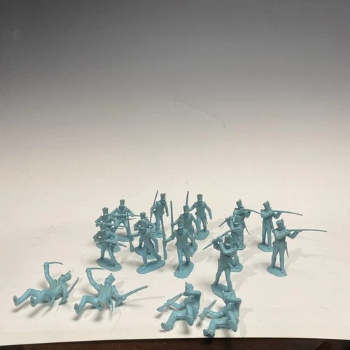 1960's Marx  Alamo Davy Crockett Lot of 18 Blue Mexican Army Shako Hat Figures