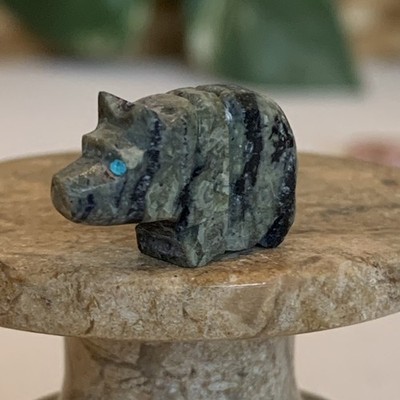 Native American Style Zuni Bear Fetish Bead Drilled Stone Mini Spirit Animal .8''