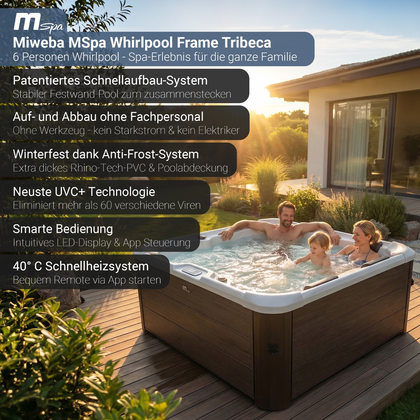 MSpa Outdoor Whirlpool Frame Tribeca mit App Steuerung Pool 6 Personen 160x65 cm