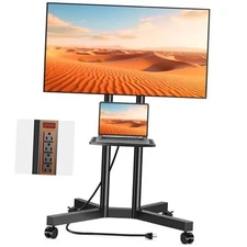  Rolling TV Stand with Power Outlet for 32-75 Inch LCD LED OLED Flat Black