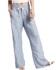 Athleta Women's Cabo Linen Wide Leg Pants Blue Drawstring Size 6/T READ DESC  